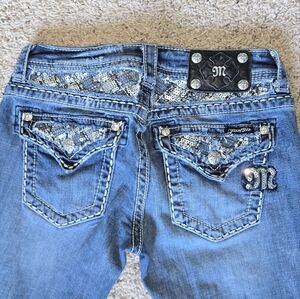 Miss Me Bootcut Jeans Size 27 Sequin Embellished Pockets Medium Wash 35 Inseam